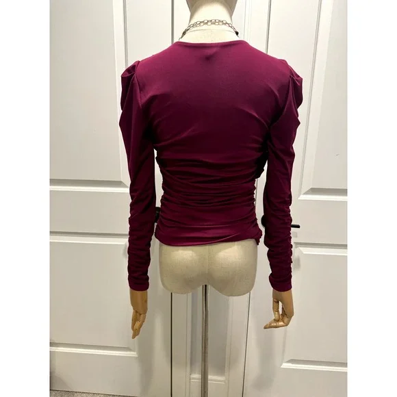 Deep Pink Blouse With Ruching, asymetrical, Puffy upper - Picture 7 of 7